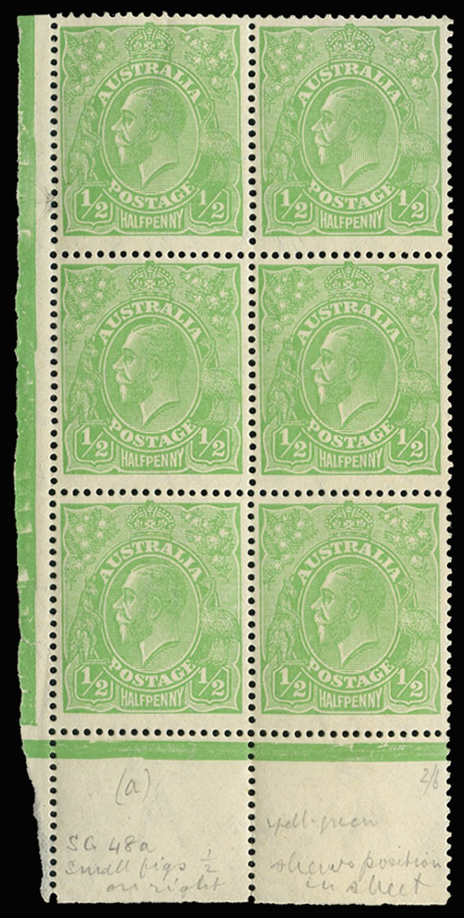 1918-20 ½d green, wmk 6a, lower left corner...