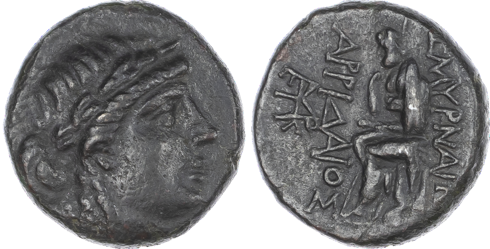 Ionia, Smyrna (c. 145-125 BC) AE Unit, Arridaios, magistrate, 10.18g. Laureate head of Apollo facing right. Rev. Homer