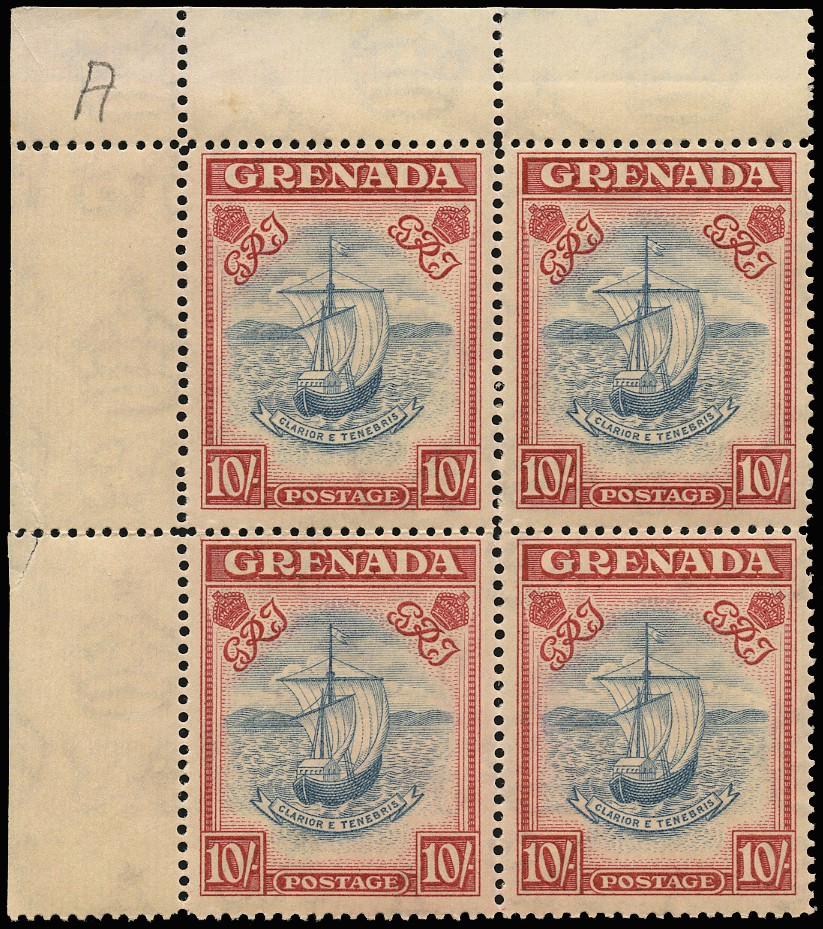 1940 10/- steel blue and carmine top left...
