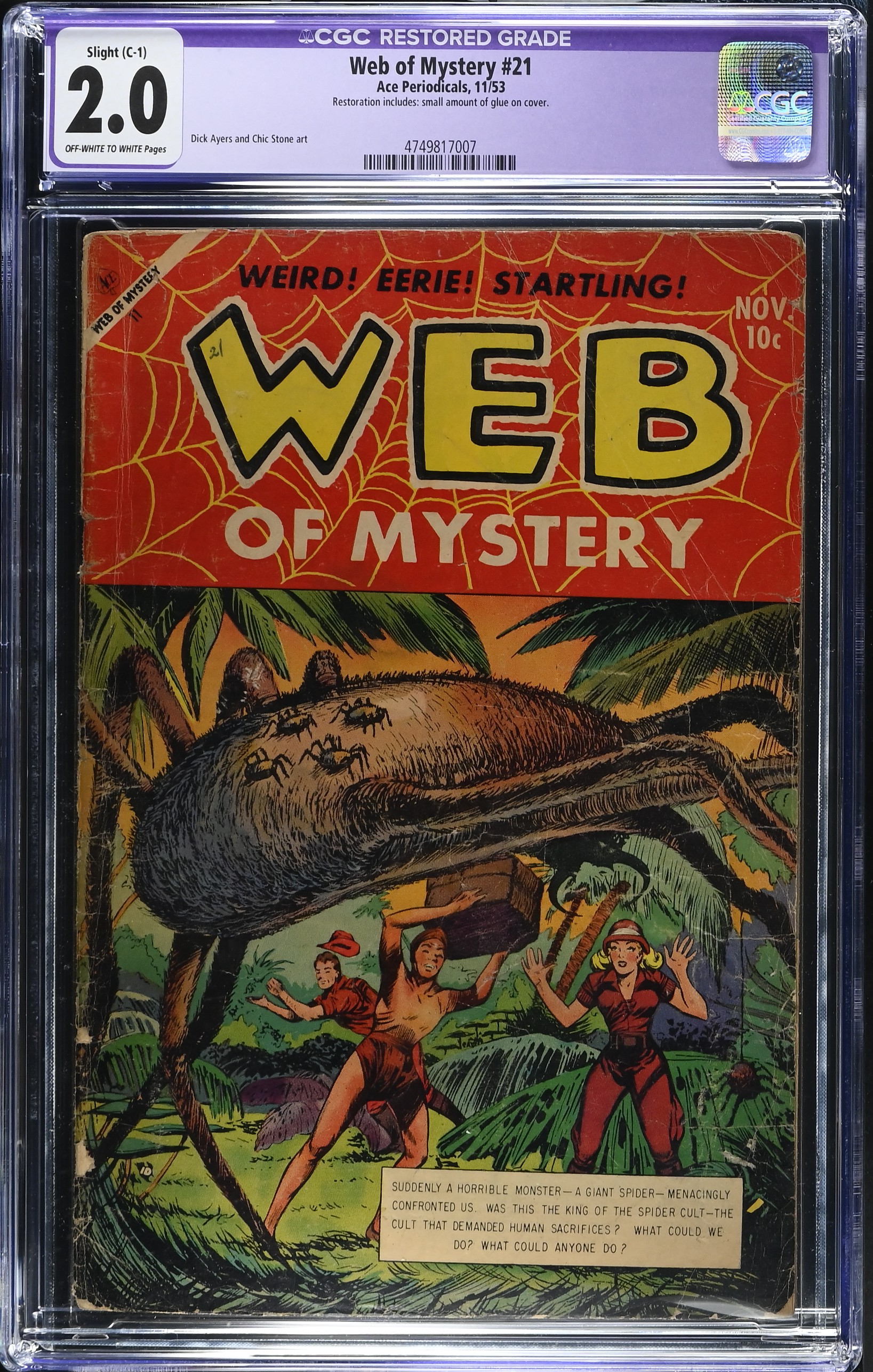 Web of Mystery #21 CGC 2.0 Restored (Ace Periodicals, 1953) Off-White to White Pages