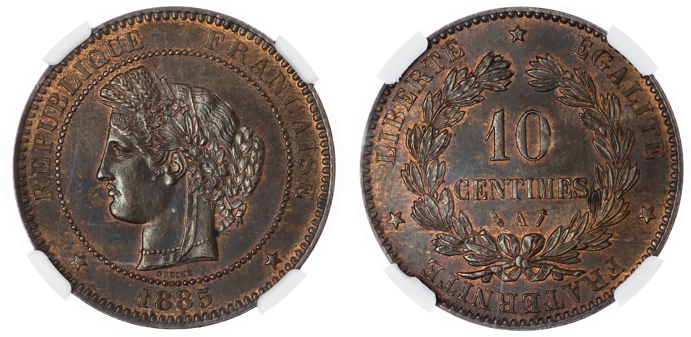 France, Third Republic CU 10 Centimes. Paris mint, 1885A.