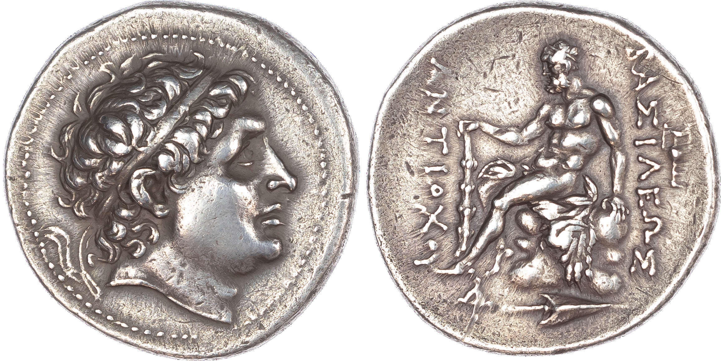 Seleucid Empire, Antiochos II Theos (261-246 BC) AR Tetradrachm, mint of Myrina, 16.95g. Diademed head of Antiochos I facing