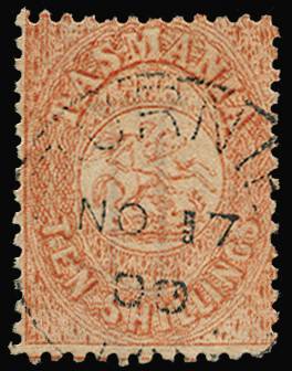 TASMANIA SG F17 1863-80 10s salmon perf 12 used