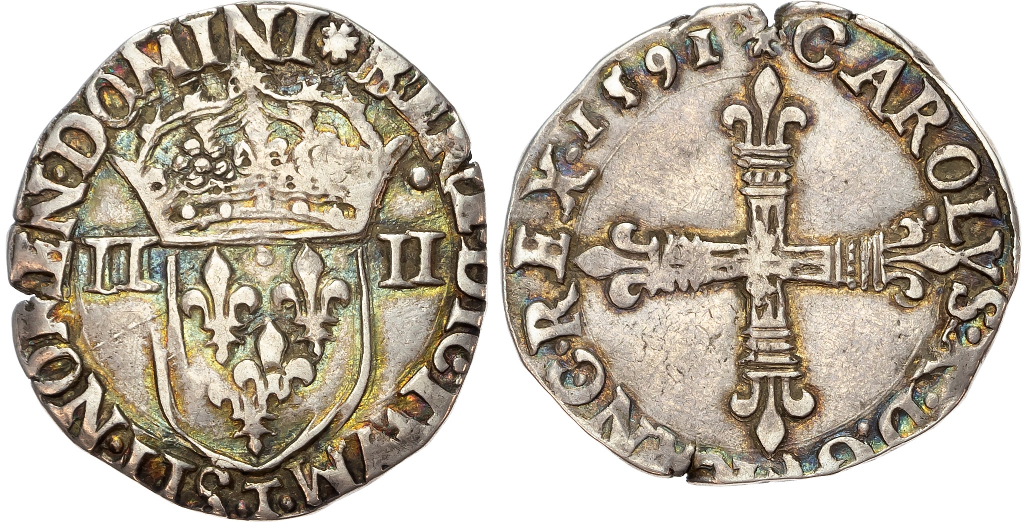 France, Charles X (1589-1590), silver ¼ Ecu