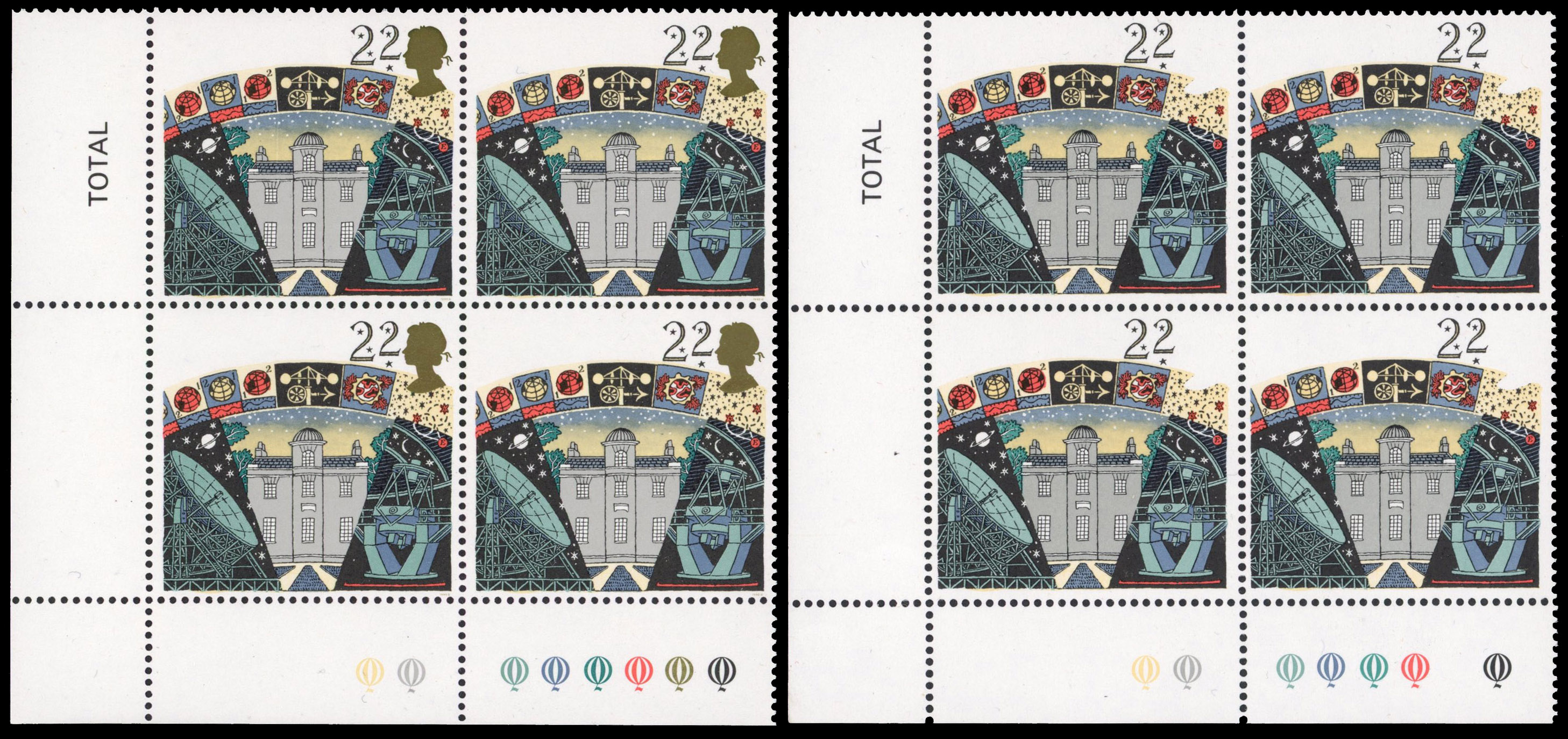 GB SG 1522a 1990 Astronomy 22p gold omitted block mint
