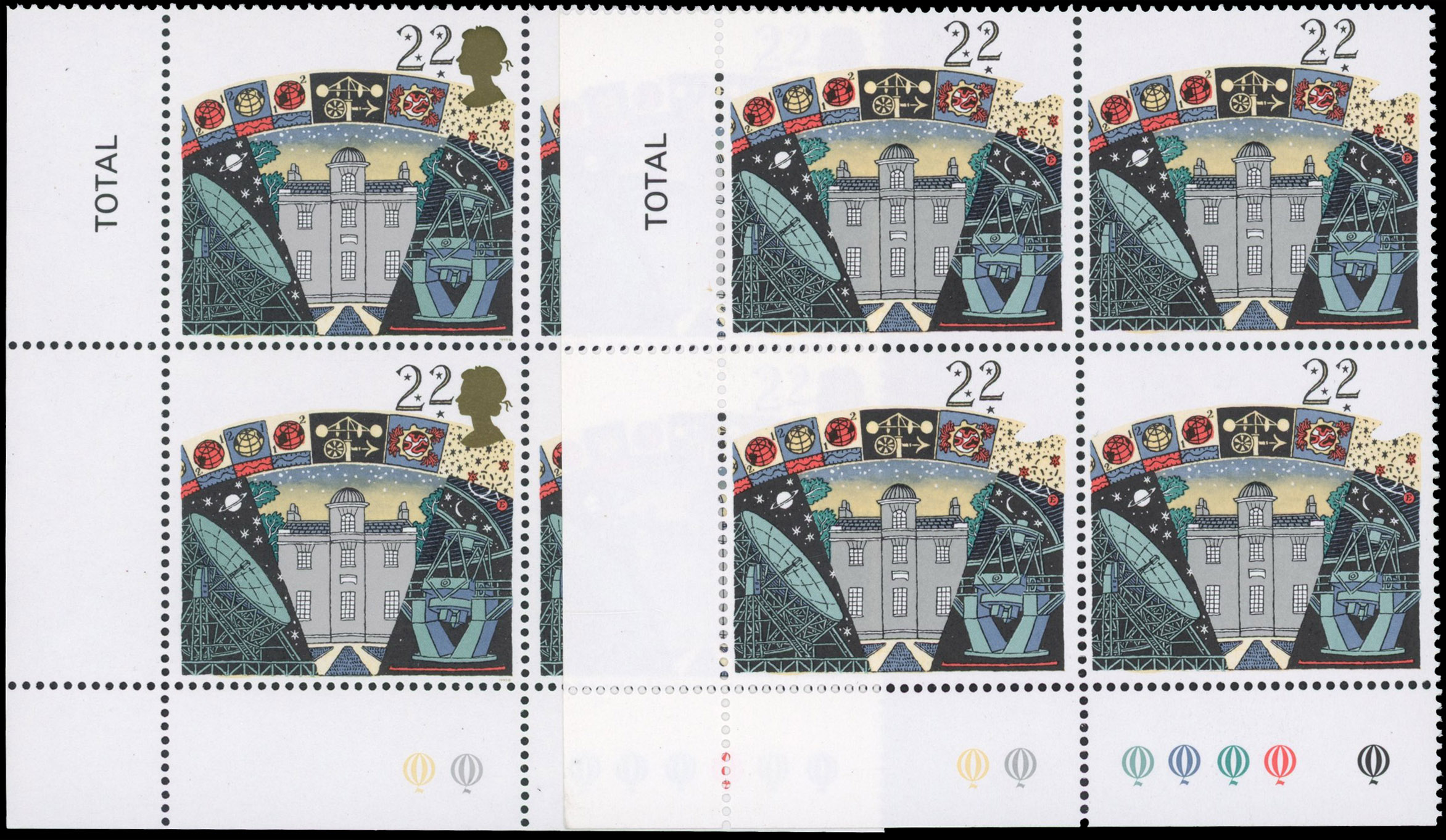 GB SG 1522a 1990 Astronomy 22p gold omitted block mint