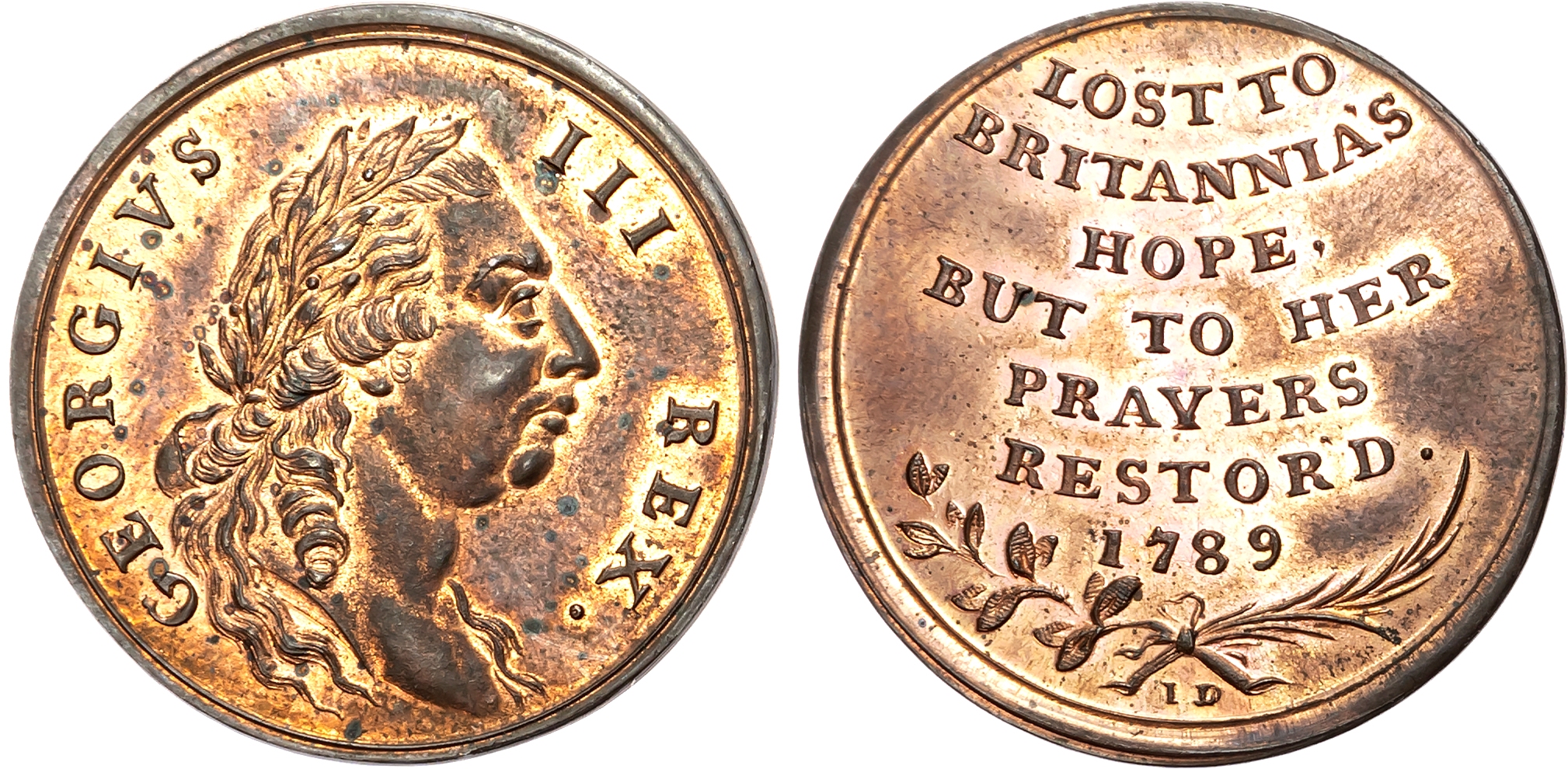 London , National Series, William Davis - Thanksgiving at St. Paul’s Halfpenny 1789, Laureate bust of George III right, …