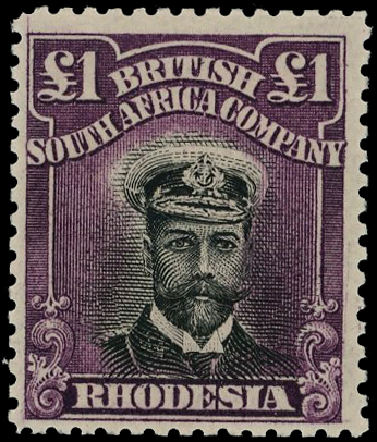 1913-19 ‘Admiral’, Head Die II, perf 14, £1 black and reddish purple,
