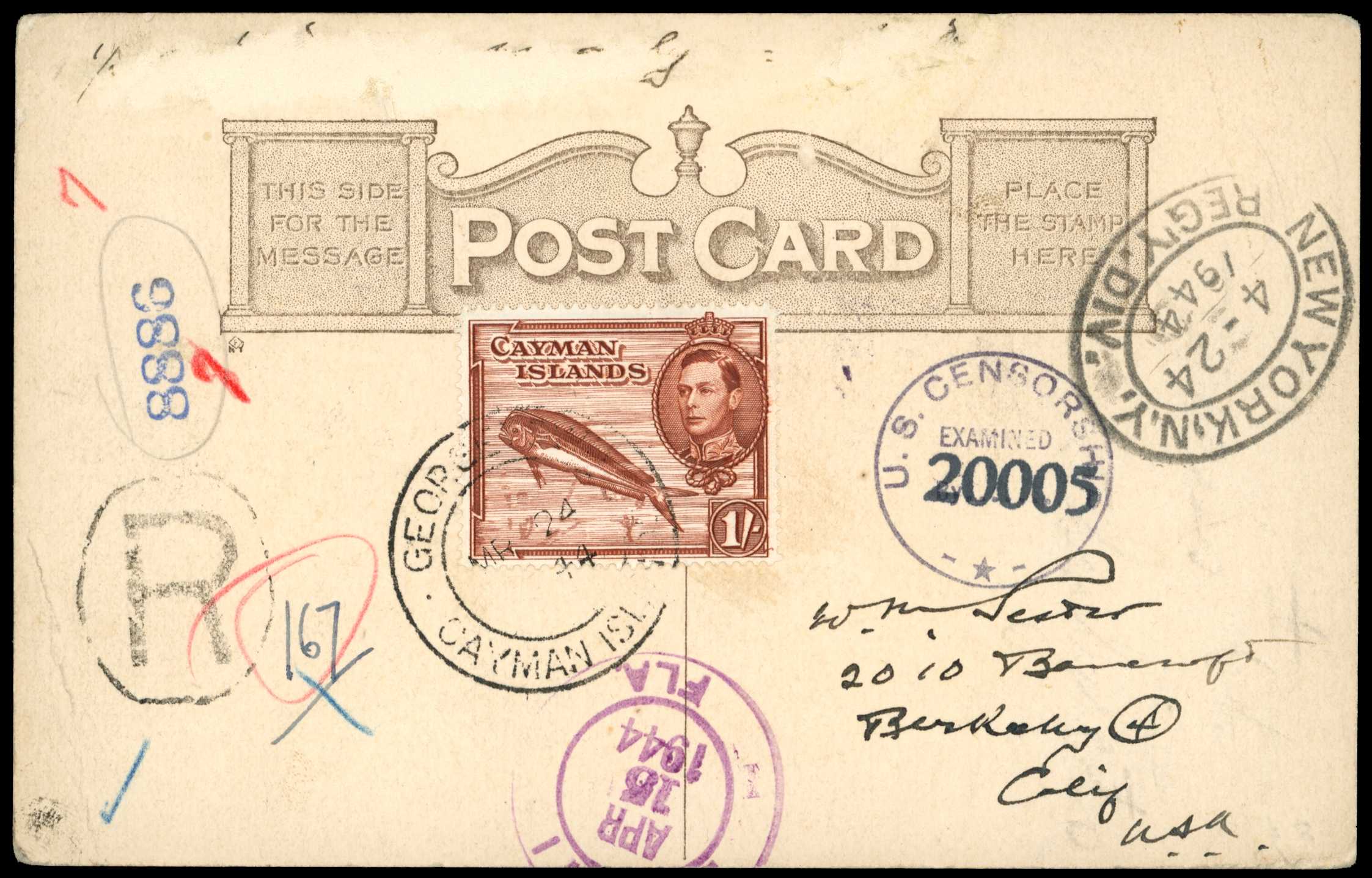 1942-45 Group of Cayman Islands items censored...