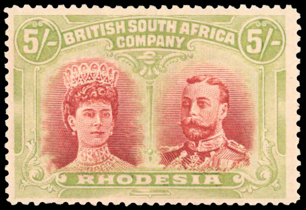 Rhodesia 1910-13 5s scarlet and pale yellow-green perf 14