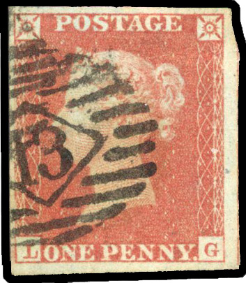 1841 1d Red-brown Pl.174 (LG, Alphabet II, Wmk. Inverted). Used large four margin example