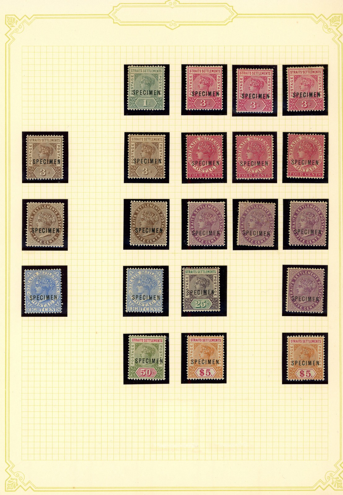 1892-9 mint, used and Specimen collection (132) on leaves.  Heavily duplicated low and middle values.  Nice used $5 with a...