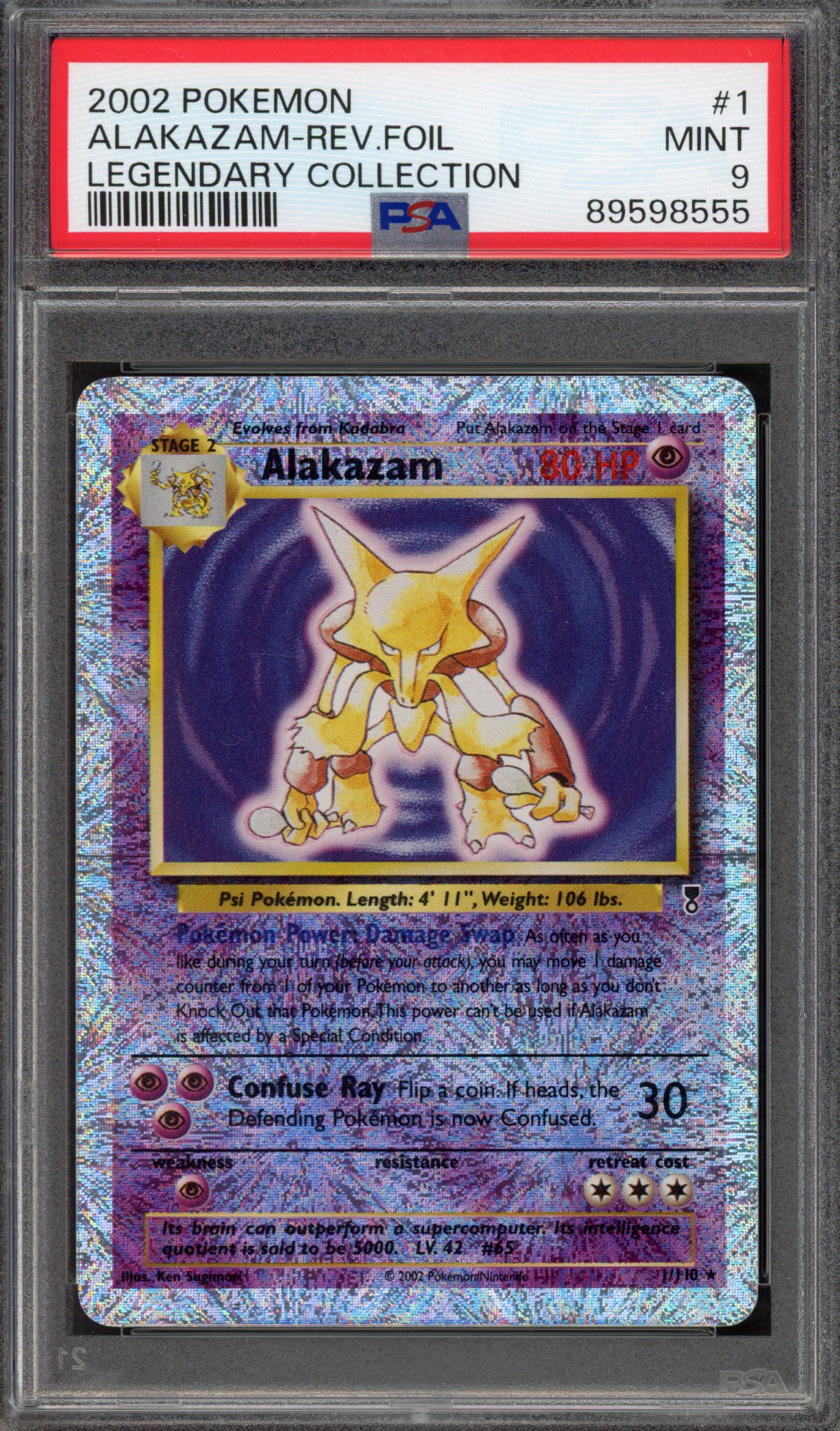 Pokémon TCG PSA 9 Alakazam 1 Reverse Foil, Legendary Collection