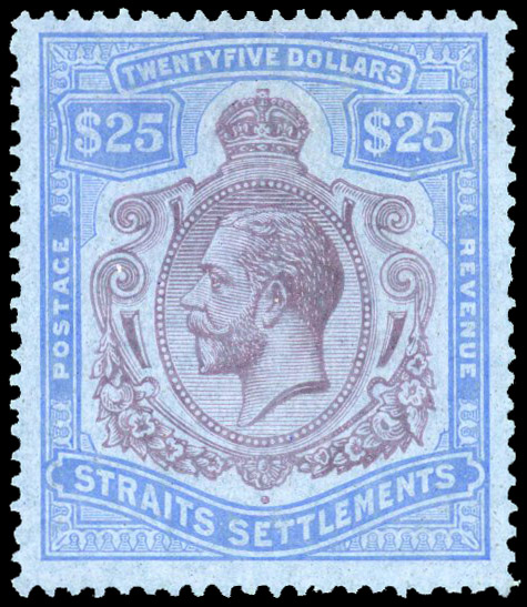 Straits Settlements 1912-23 $25 purple and blue