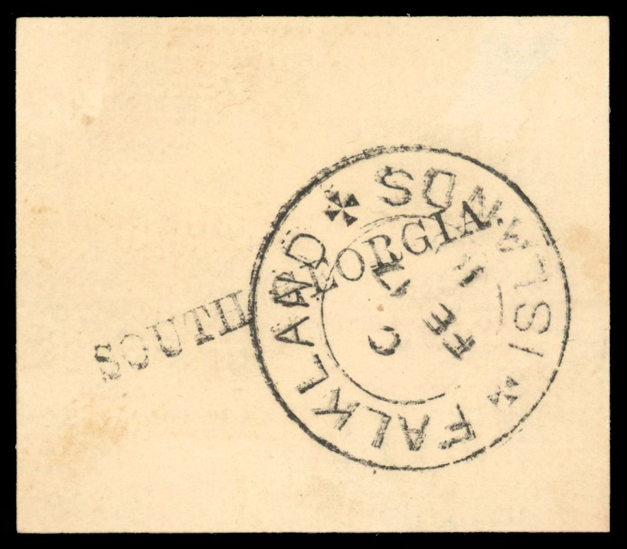 Dependencies SG ZU1 1910 piece with Type Z1 SOUTH GEORGIA handstamp