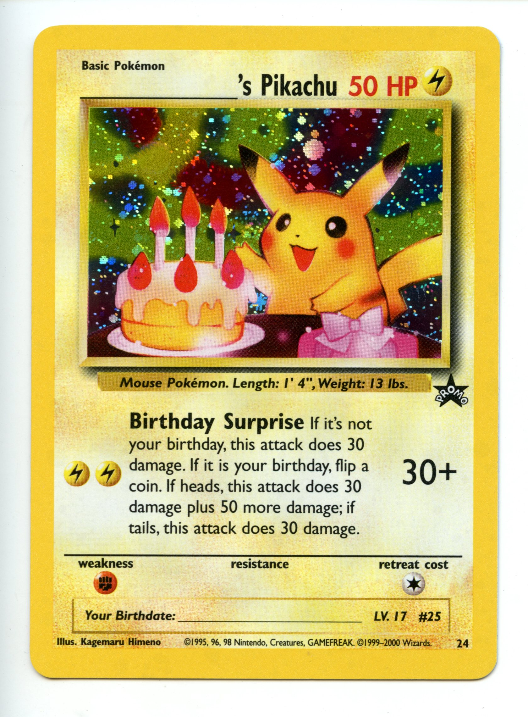 Pokemon TCG  - _____'s Pikachu (Birthday Pikachu) HOLO - Black Star Promo - Near Mint