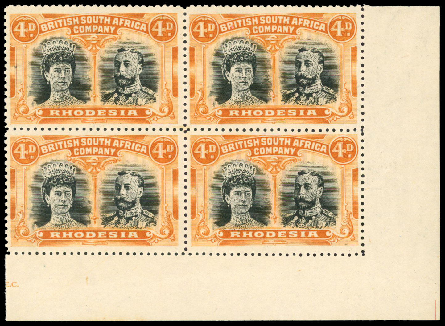 RSC D 4d olive-black and yellow-orange block mint