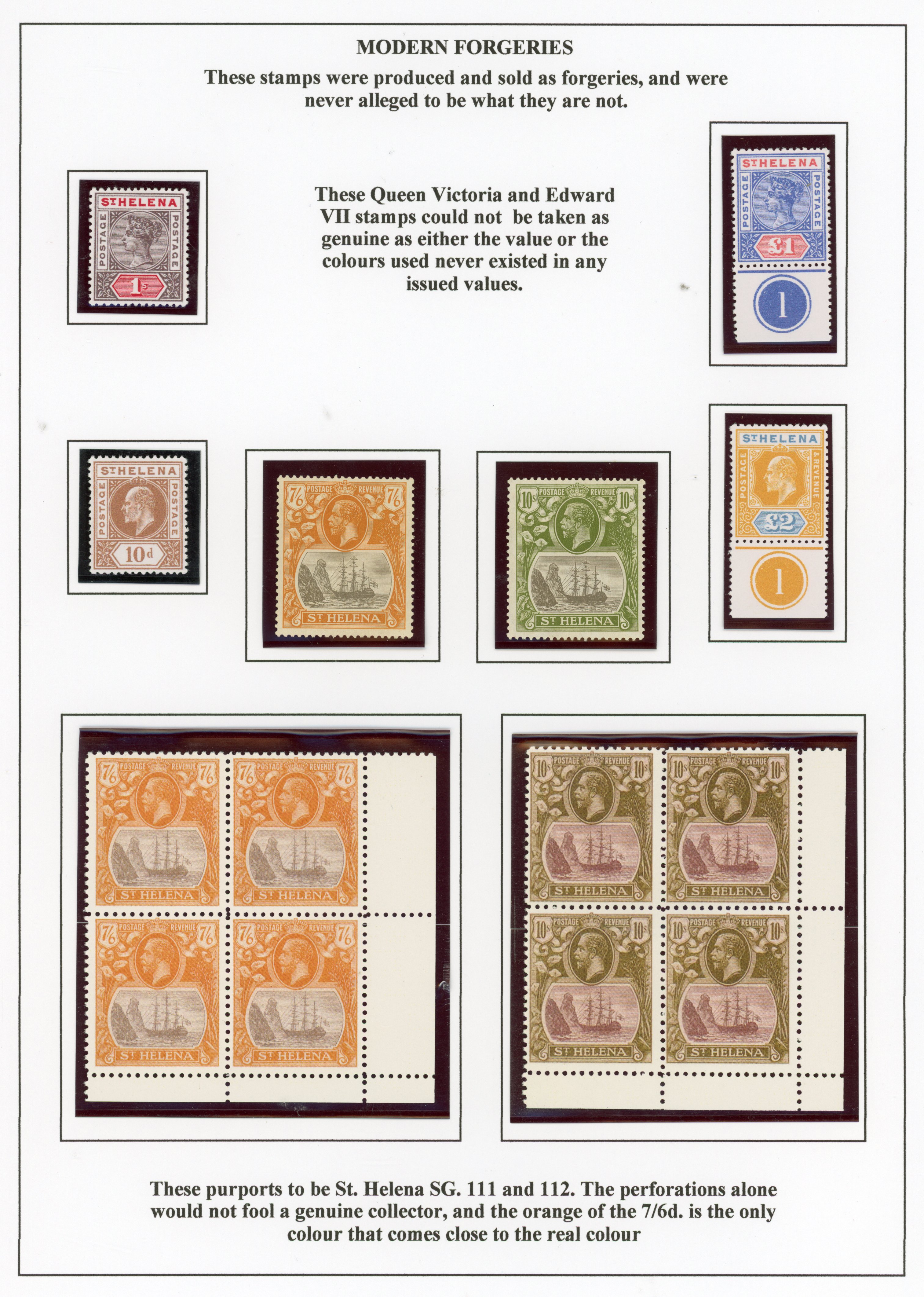 St Helena SG 111-2 mint plus modern 'forgeries'