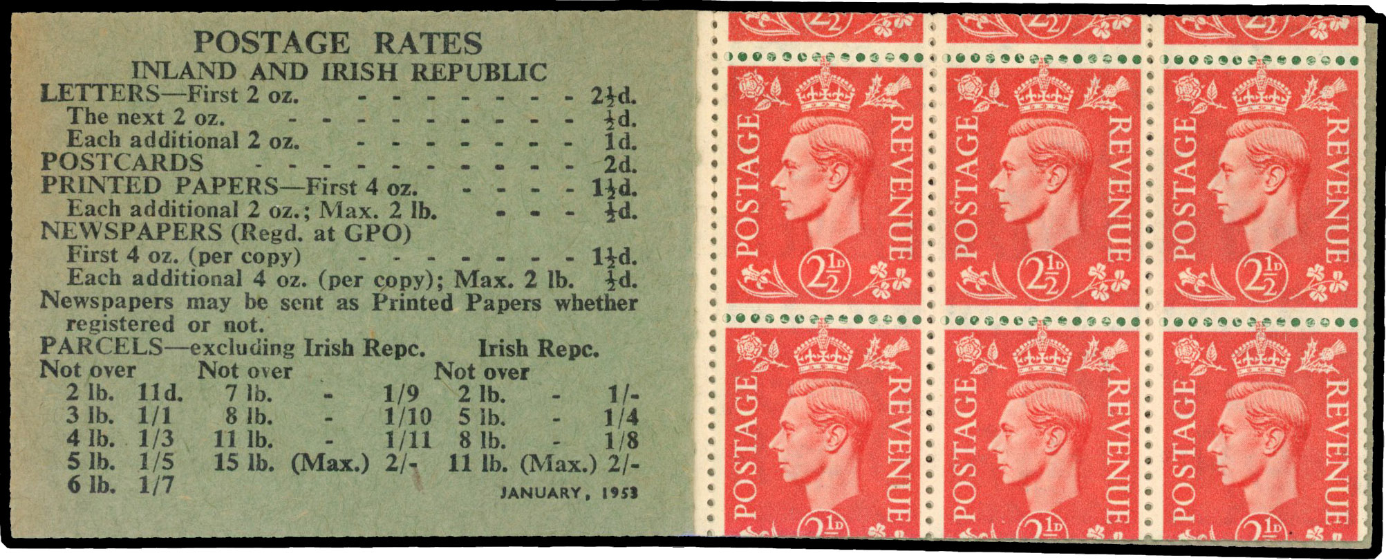 1953 2s6d Booklet (January 1953). A very fine example, the 2½d Pane mis-cut as a result of misplacement