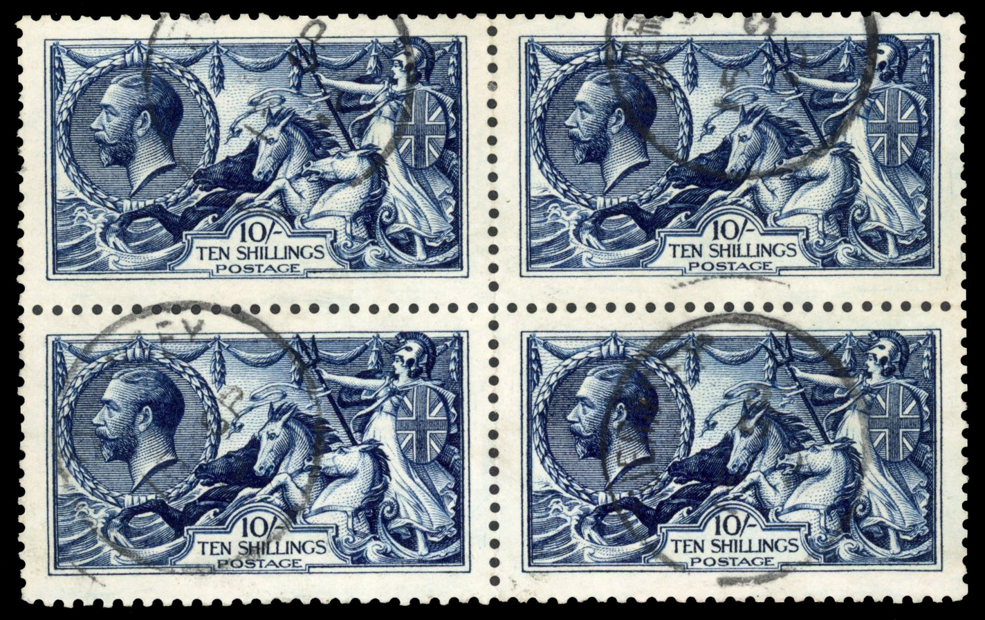 SG 402 1913 10s indigo-blue block used