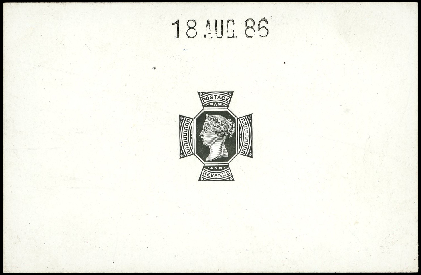 1887-1900 9d head plate die proof (Die 288) printed in black on glazed card