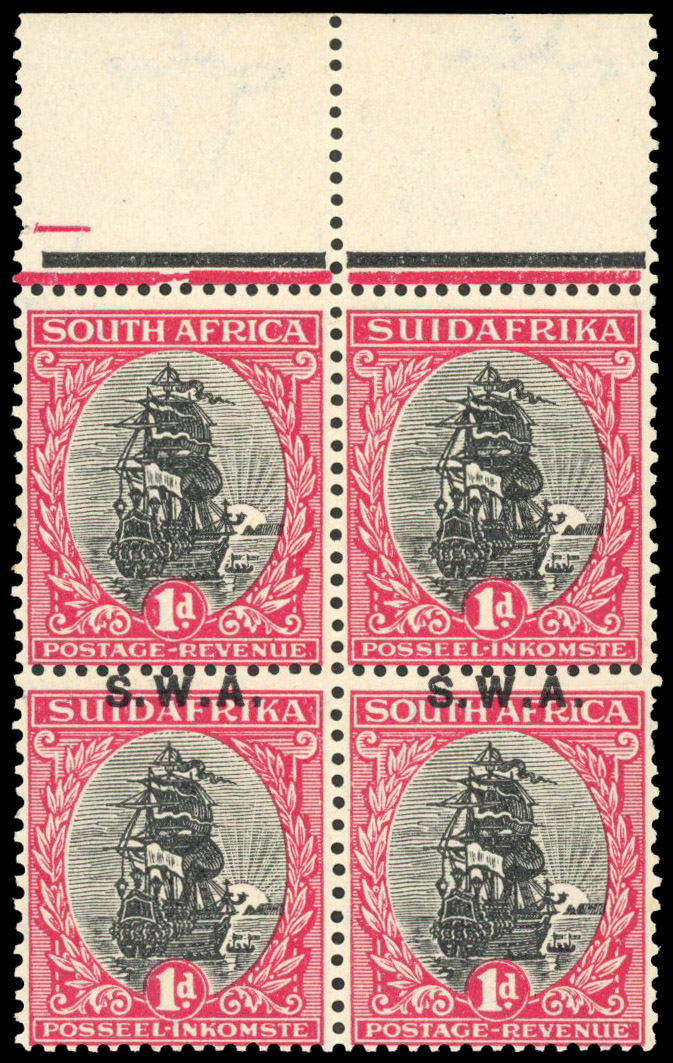 South West Africa 1927-30 1d block of 4 error overprint omitted