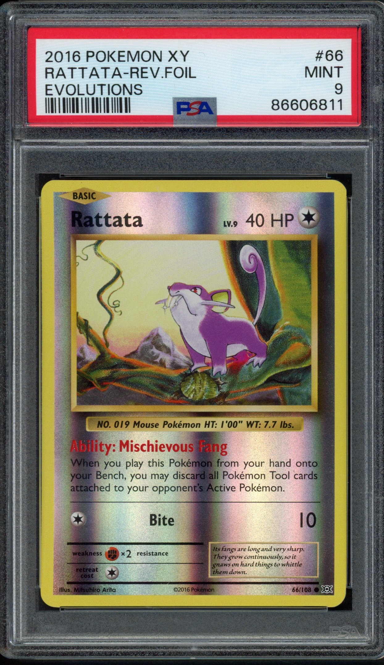 Pokémon TCG - PSA 9 Rattata Rev Foil - Evolutions 2016  