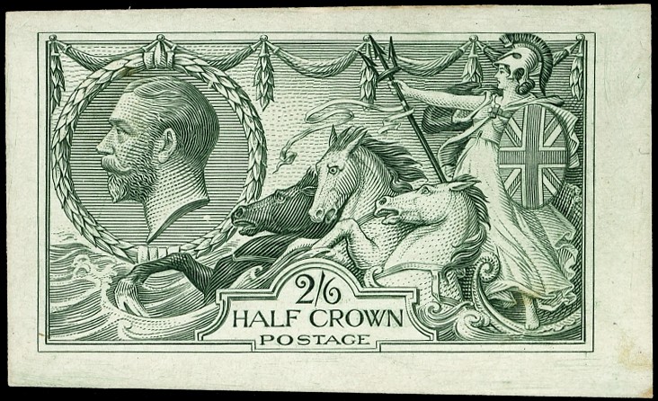 1913 2/6d plate proof in blue-green on glazed card