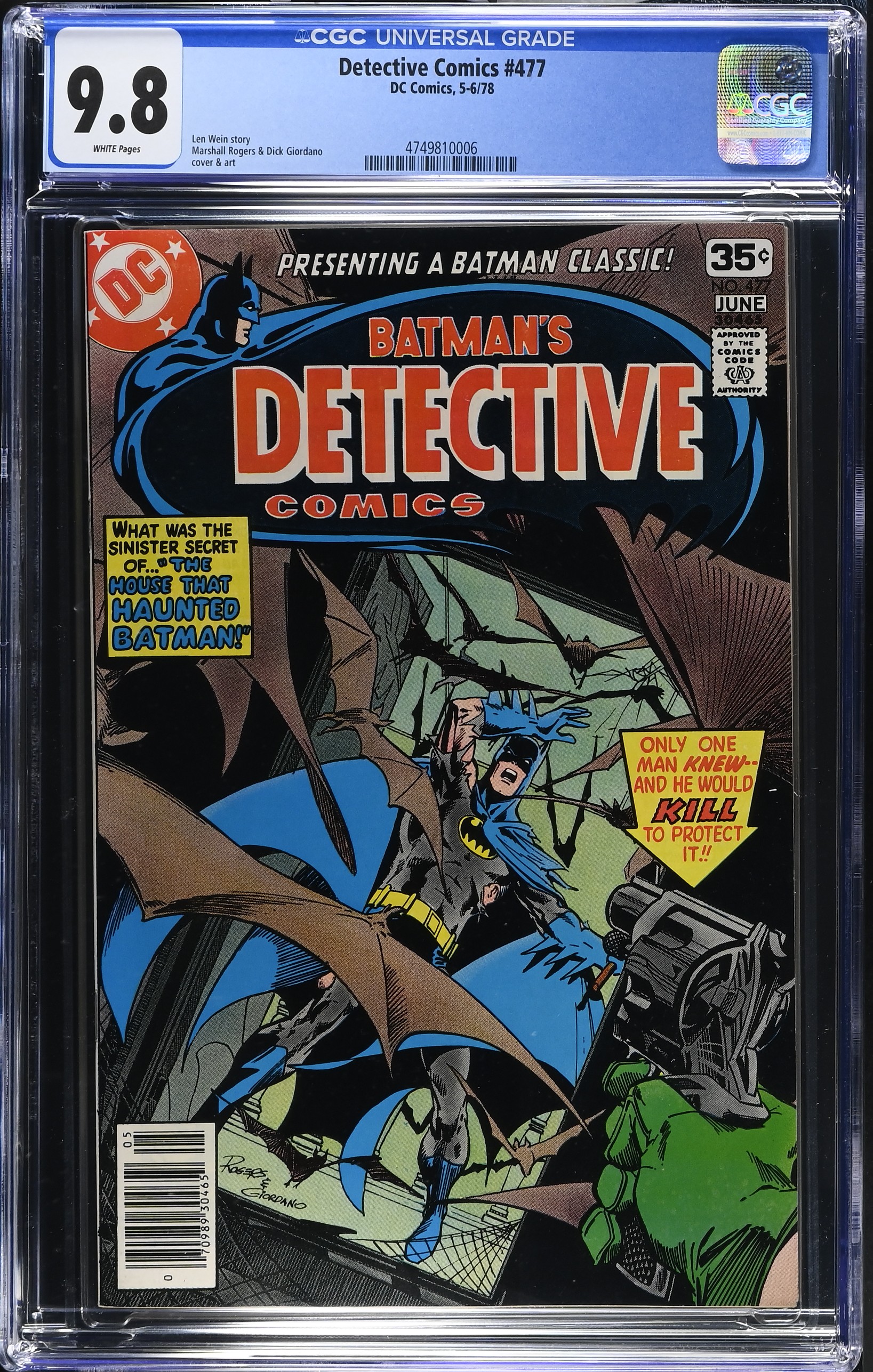 Detective Comics #477 CGC 9.8 Highest Grade on the Census (DC Comics, 1978) White Pages