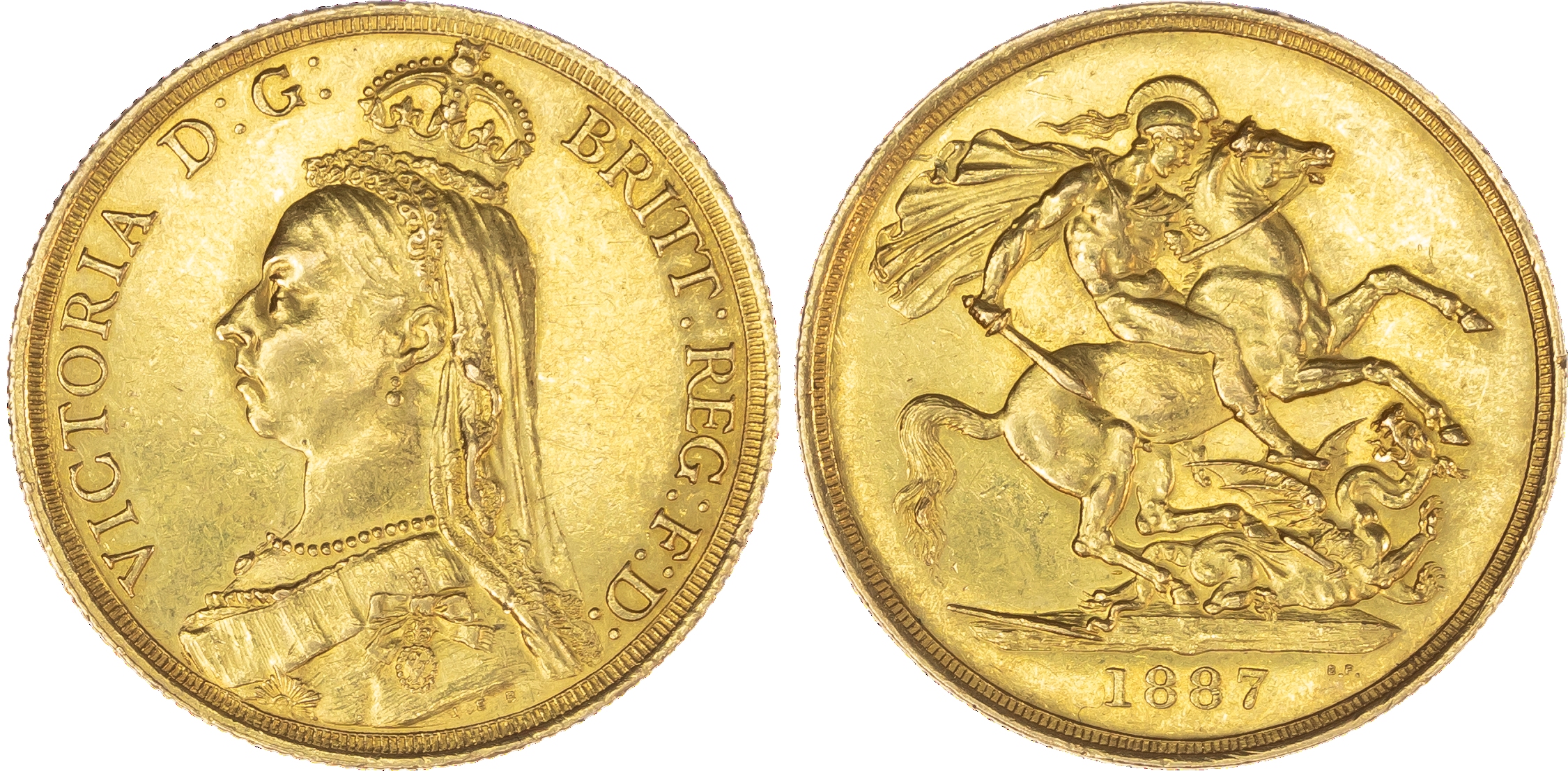 Victoria (1837-1901), Two Pounds, 1887, Jubilee crowned bust left, J.E.B. initials on truncation for Joseph Edgar Boehm,