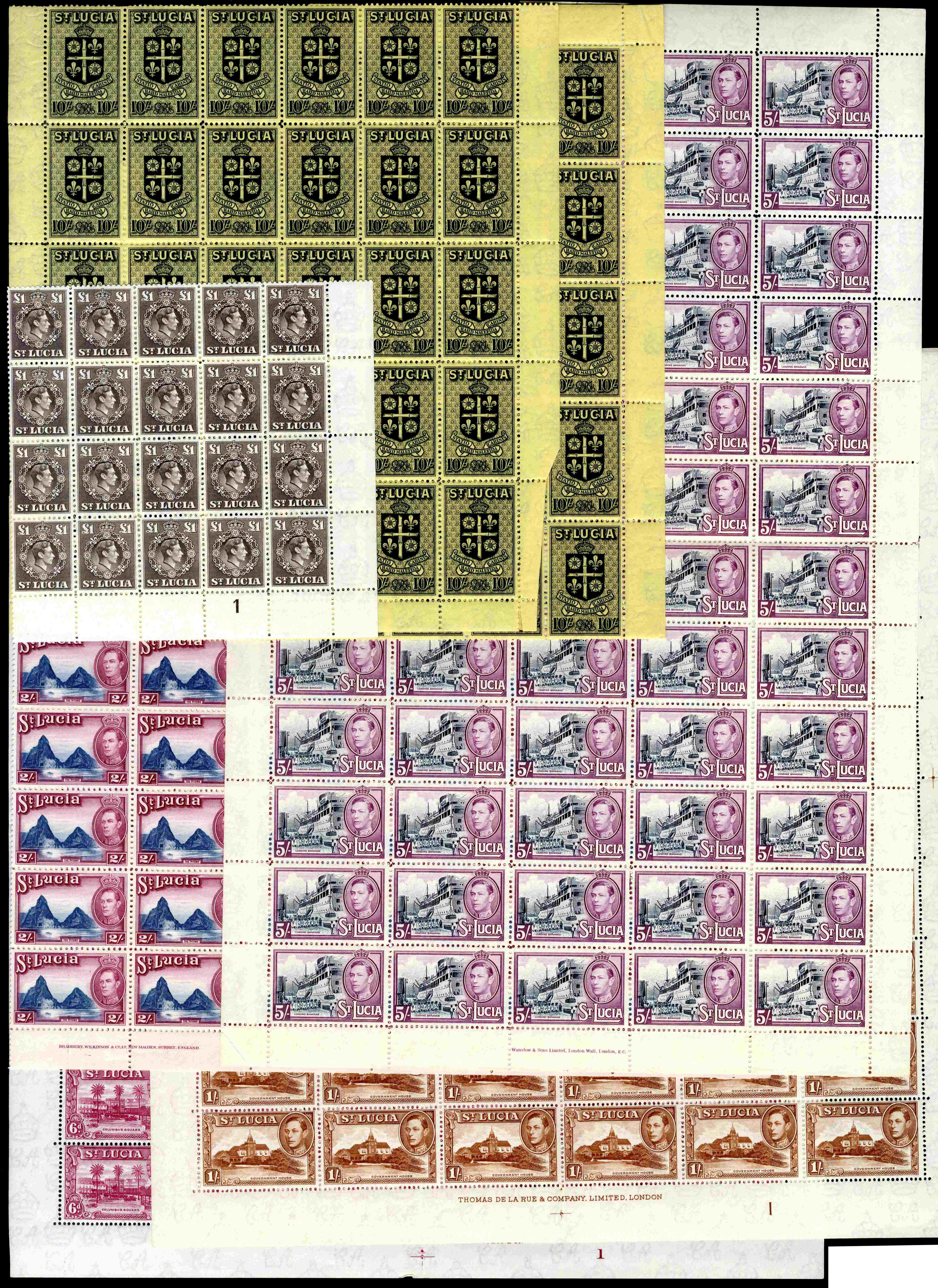 St Lucia SG 134a/141 large blocks mint