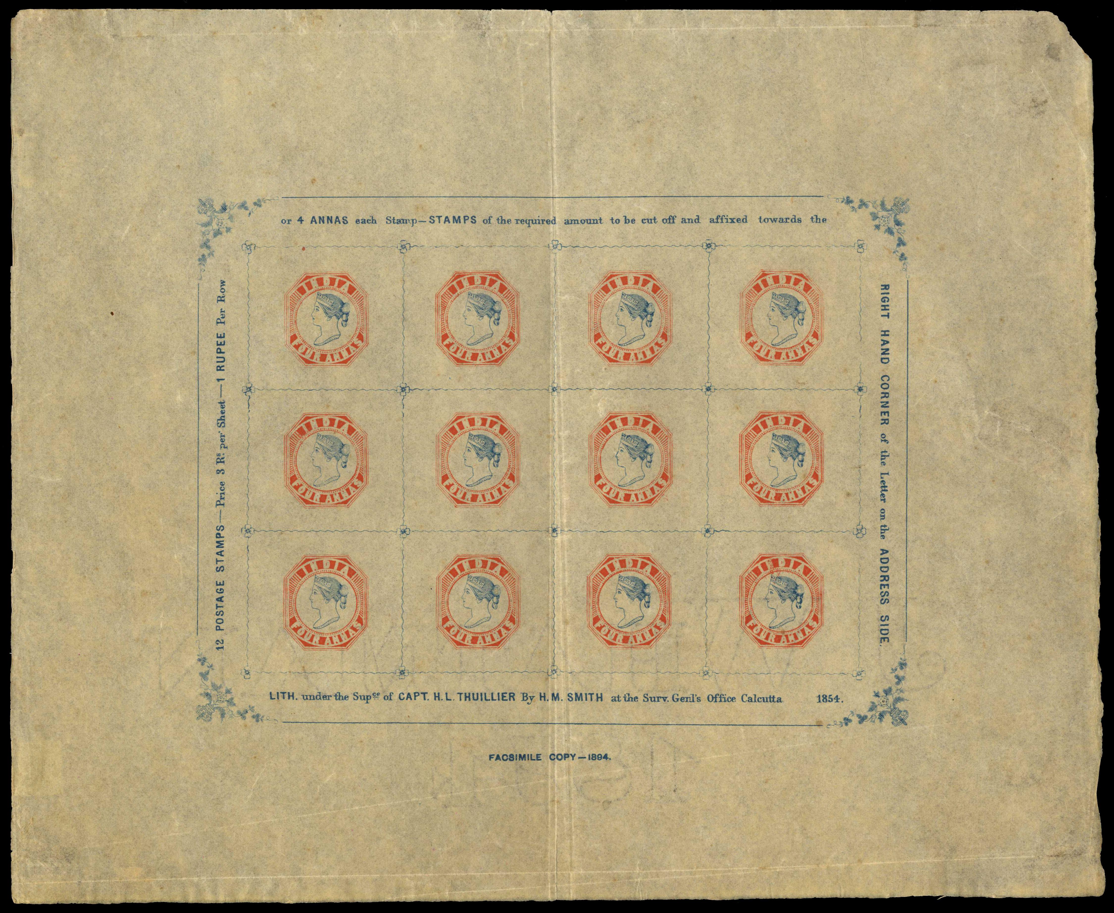 † India 1894 reprints with the Essay Head, 4a complete sheet