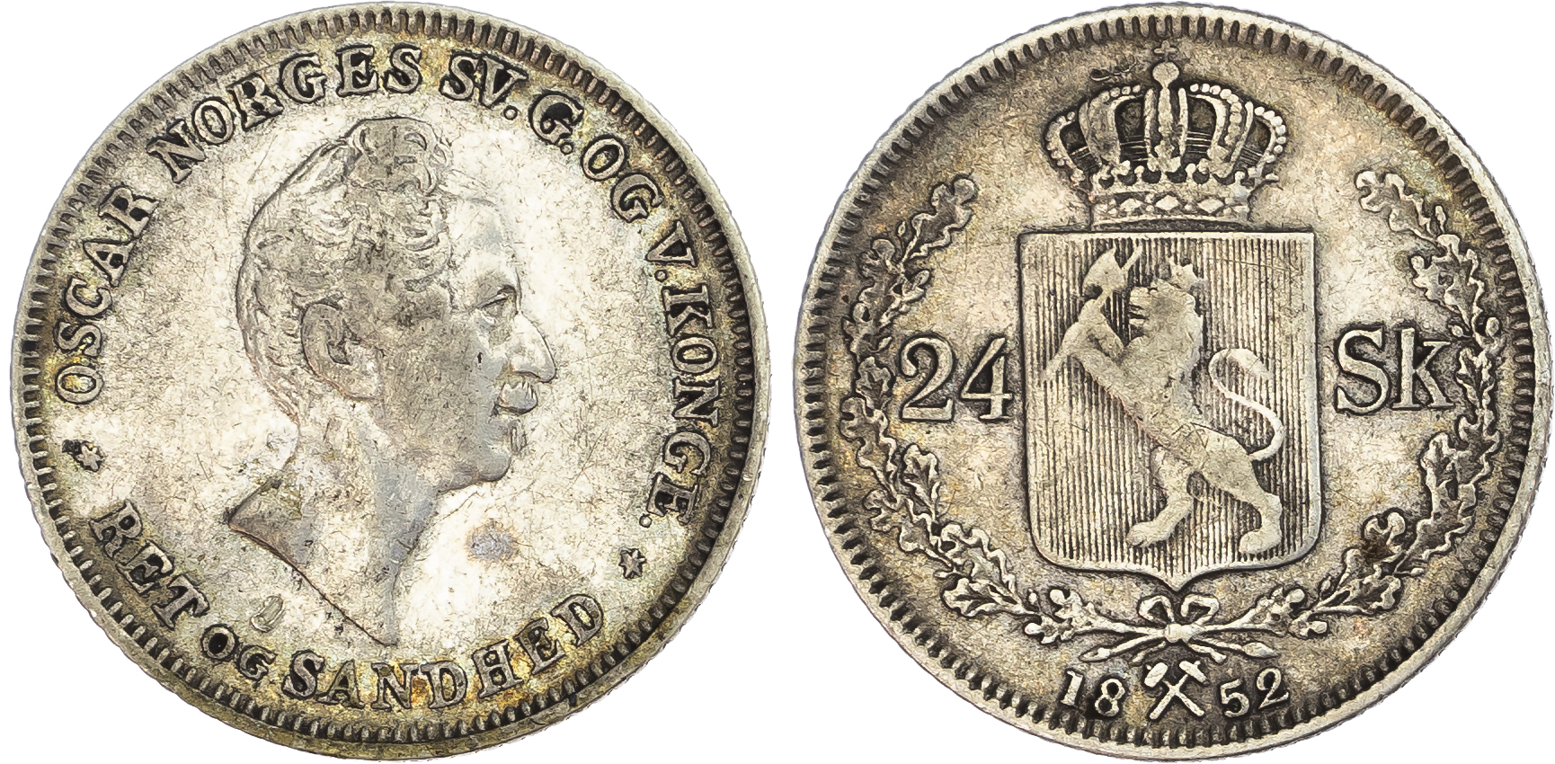 Norway. Oscar I AR 24 Skilling. 1852. 