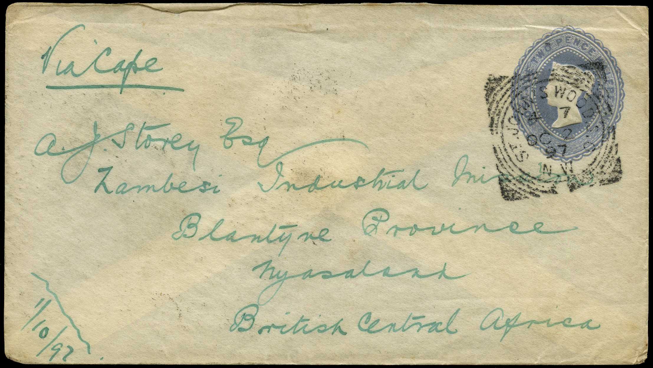 INCOMING MAIL: 1897 (2 Oct) 2½d pale blue...