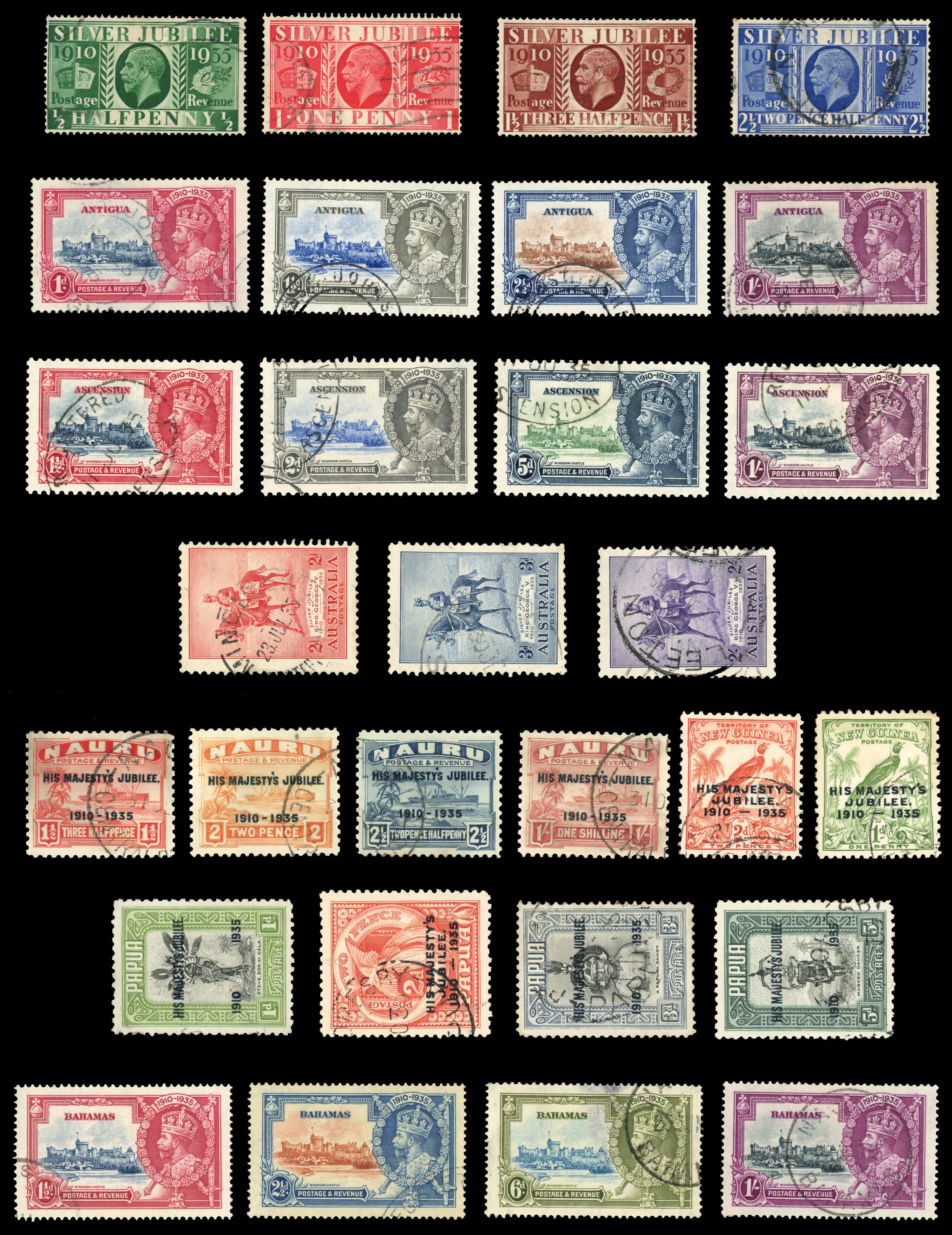 OMNIBUS: 1935 Silver Jubilee used collection on Hagners, complete including Egypt seal, good to fine used. (250)