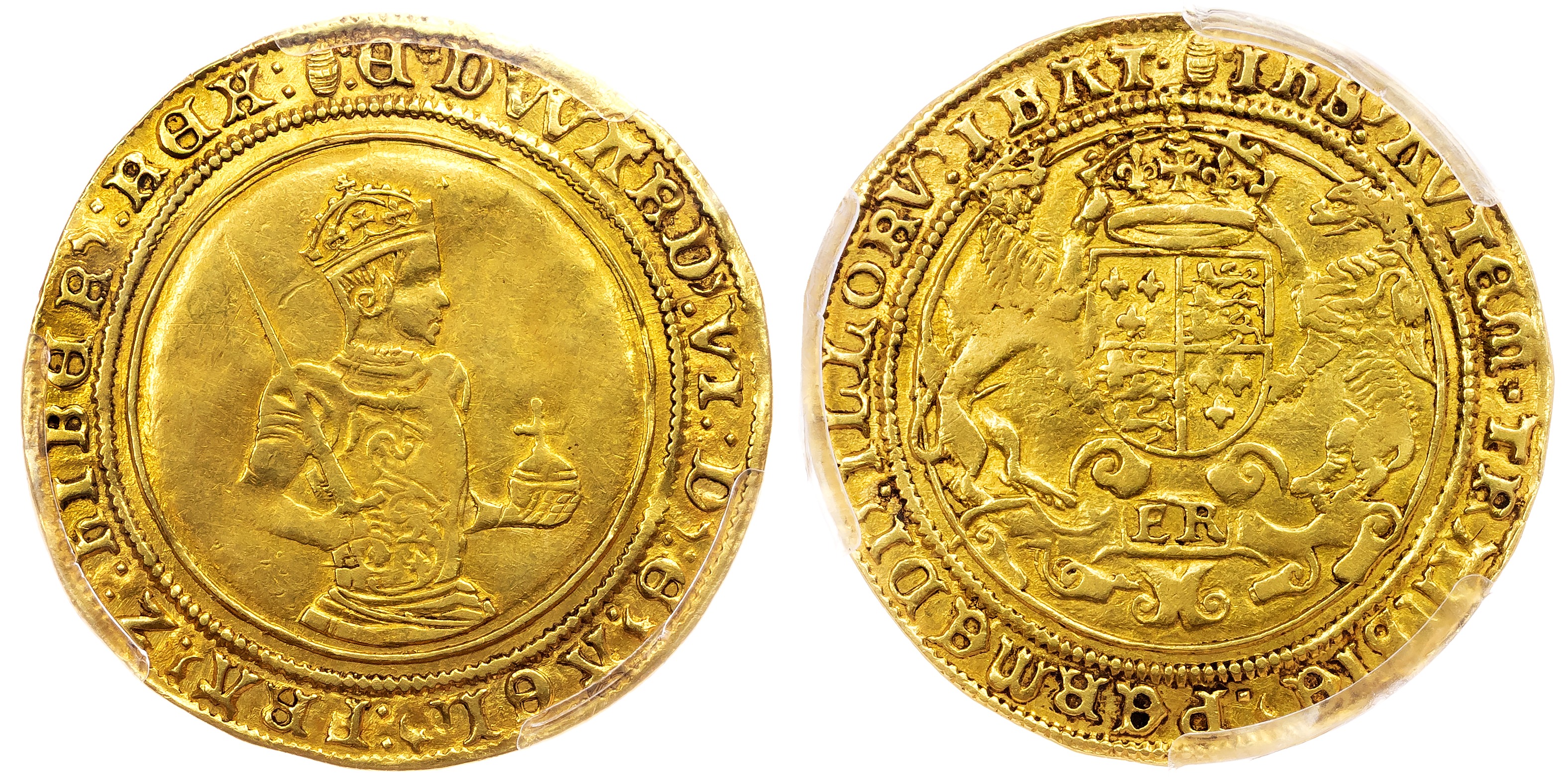 Edward VI (1547‐1553), AV Sovereign, Third Period, Crown Gold, Tower (London) mint, mm. tun (1550‐3). PCGS XF 45.
