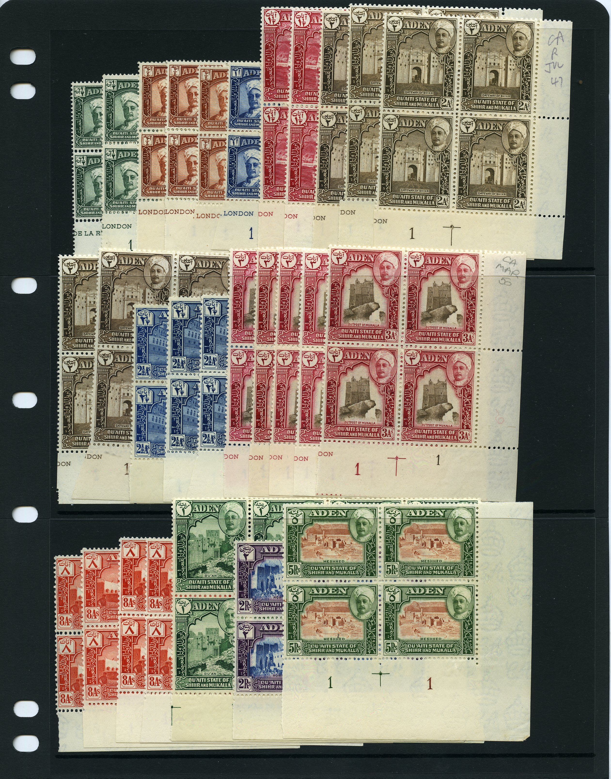 1942-51 set of eleven in Plate blocks of...