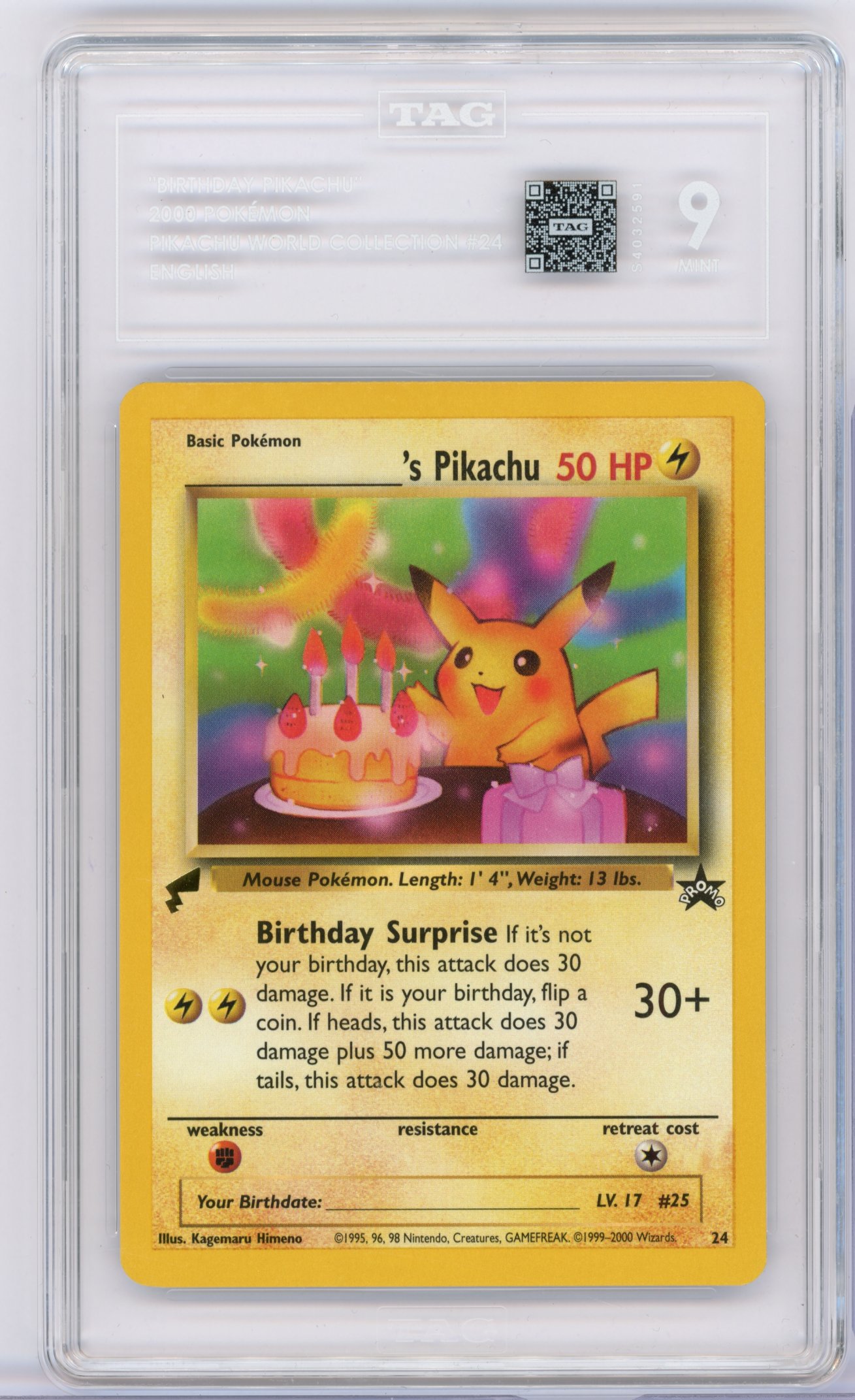 TAG 9 'Birthday' Pikachu #24 2000 Pikachu World Collection