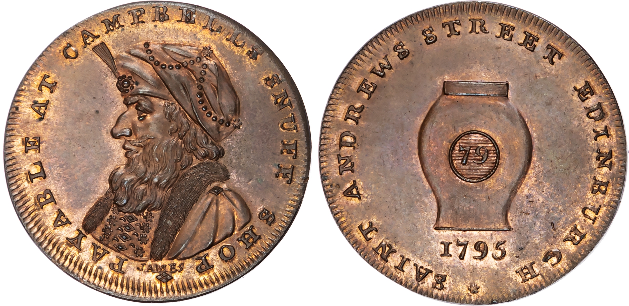 Loth. Edinburgh , Euphame Campbell (snuff shopkeeper) Halfpenny 1795, turbaned Turk’s bust left without pipe, …