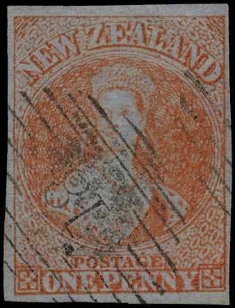 1855 Richardson 1d red on blued paper,...