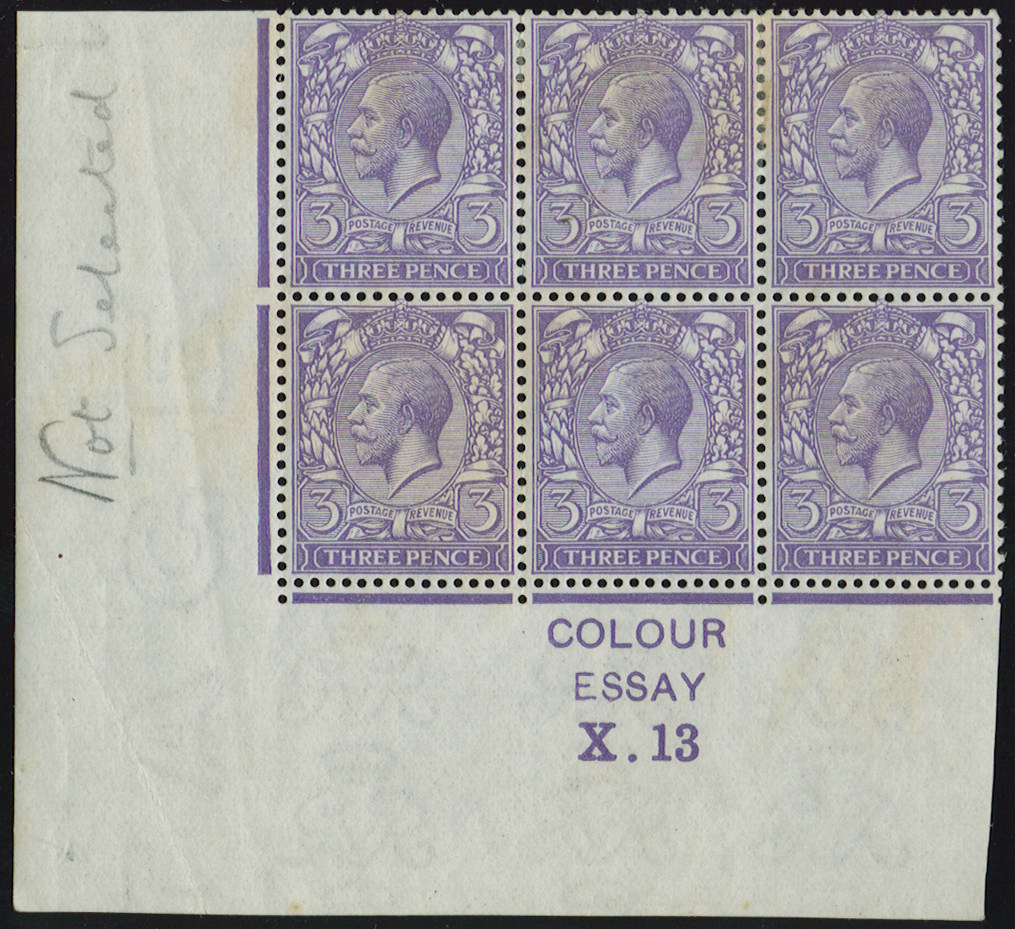 GB SG 375 var 1913 3d violet 'colour essay' block