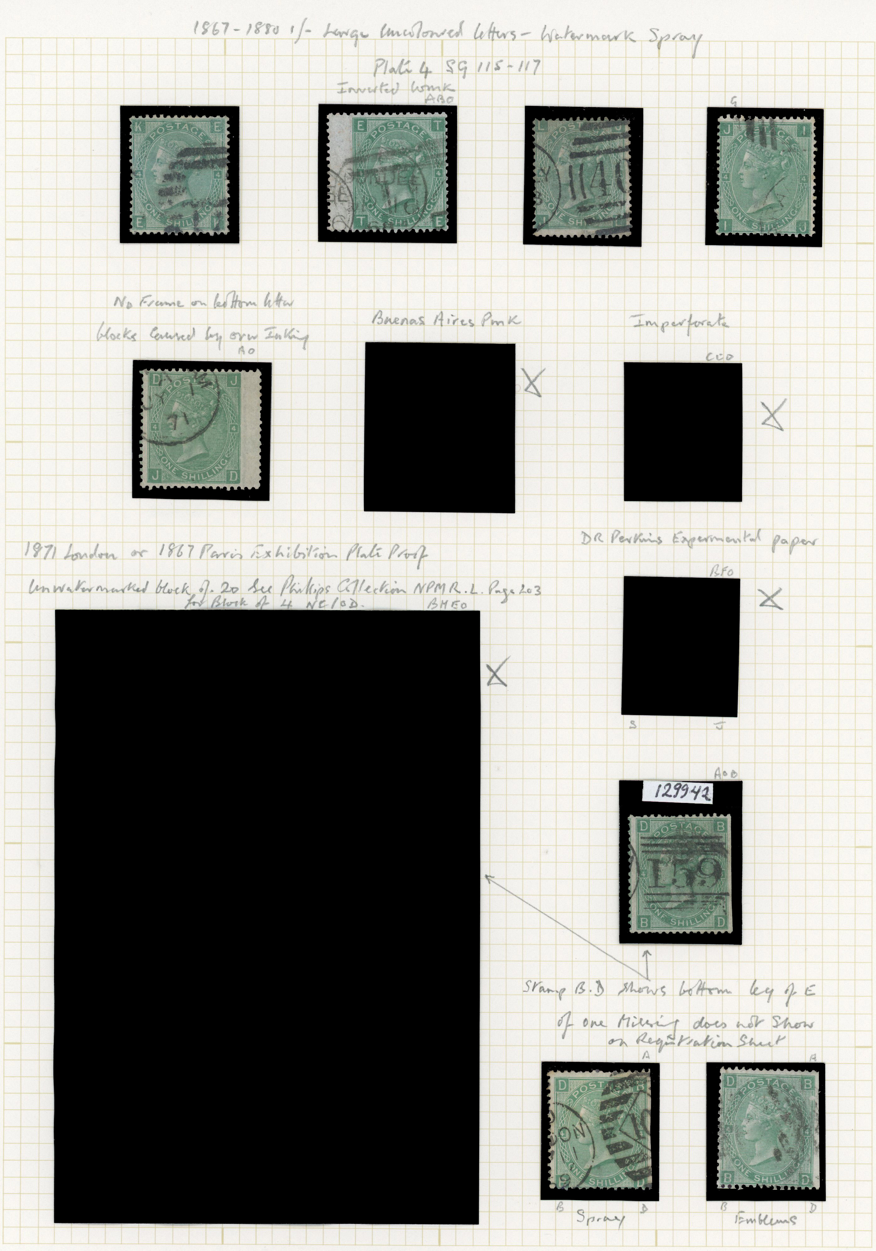 1867 1s Green Pl.4-7 (SG115/117, Wmk. Spray). A fine group of twenty one used examples