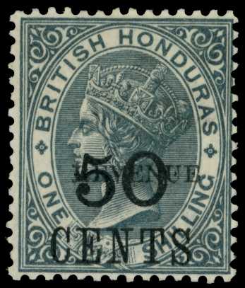 1899 50cts on 1/- grey optd REVENUE (11mm...