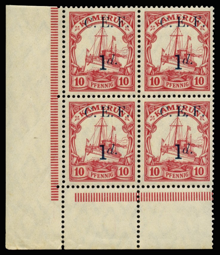 1915 1d on 10pf carmine, type 1 opt,...