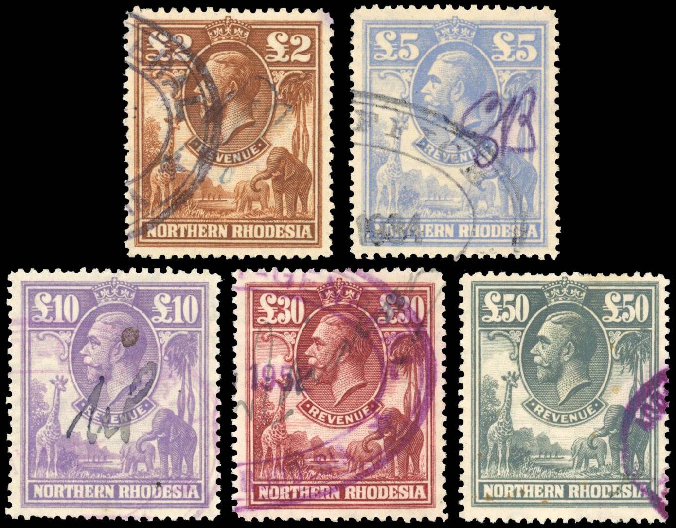 Northern Rhodesia Revenues 1925-32 £2 to £50 set used