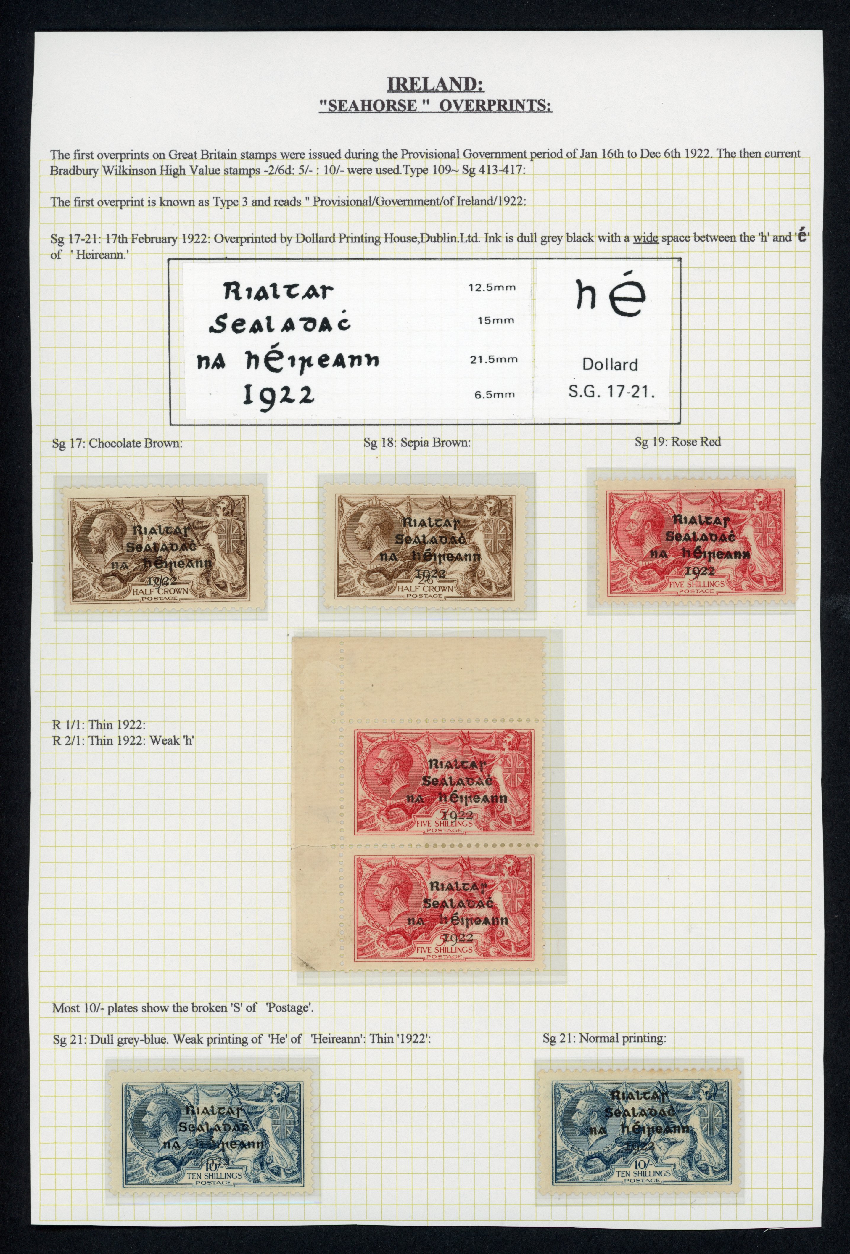 Ireland 1922-28 mint ‘Seahorse’ group with 1925-28 set circumflex accent over 'a', SG 86a/88a