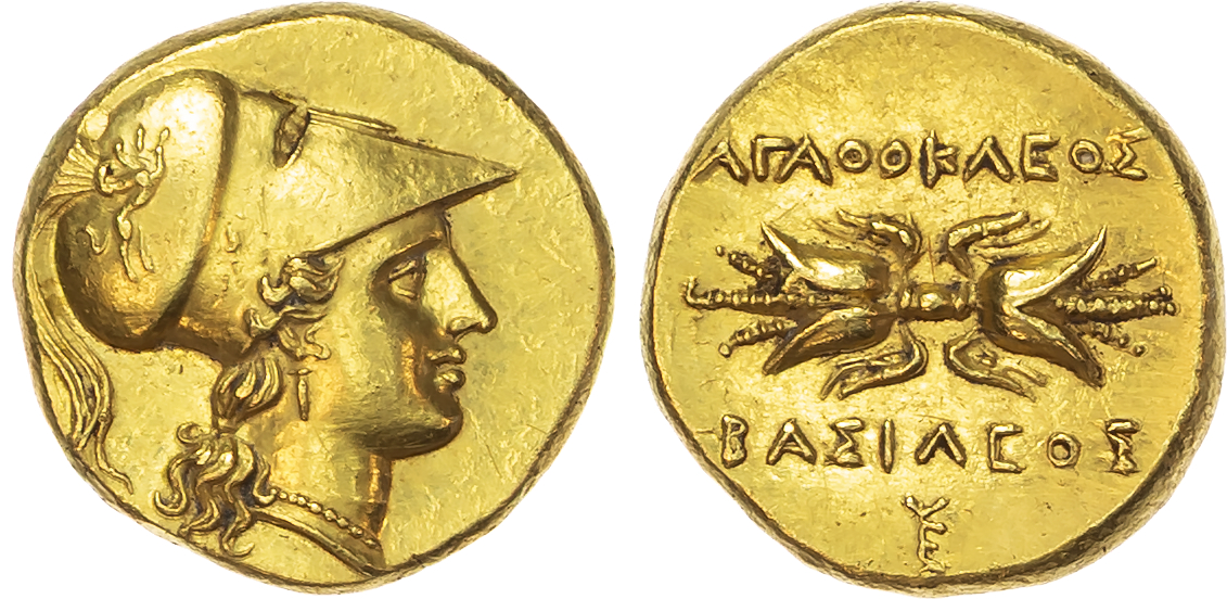 Sicily, Syracuse, Agathokles (317-289 BC) AV 100 Litrai (Double Dekadrachm), c. 304-289 BC, 5.68g.