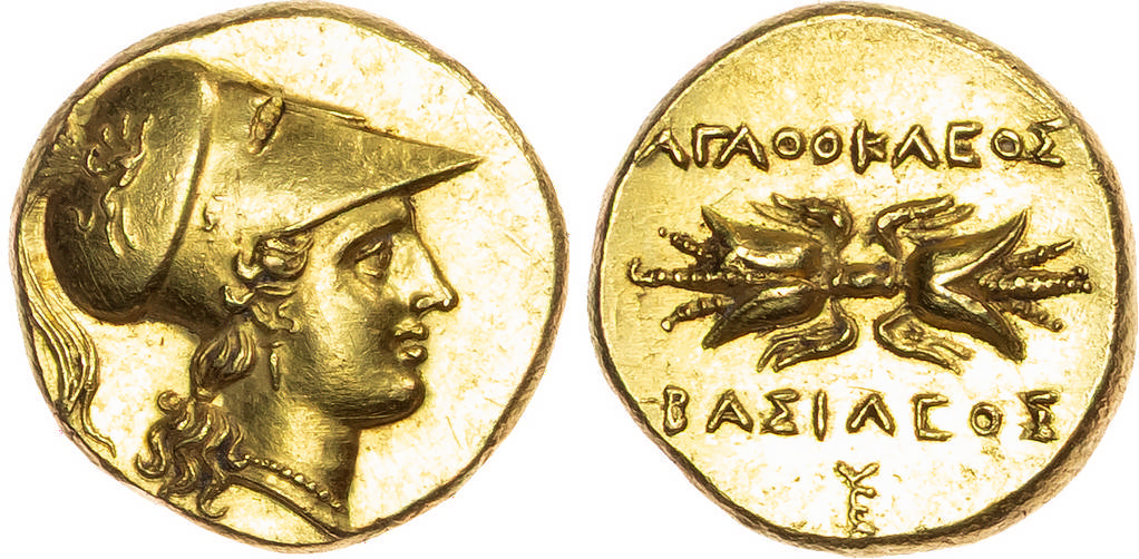 Sicily, Syracuse, Agathokles (317-289 BC) AV 100 Litrai (Double Dekadrachm), c. 304-289 BC, 5.68g.