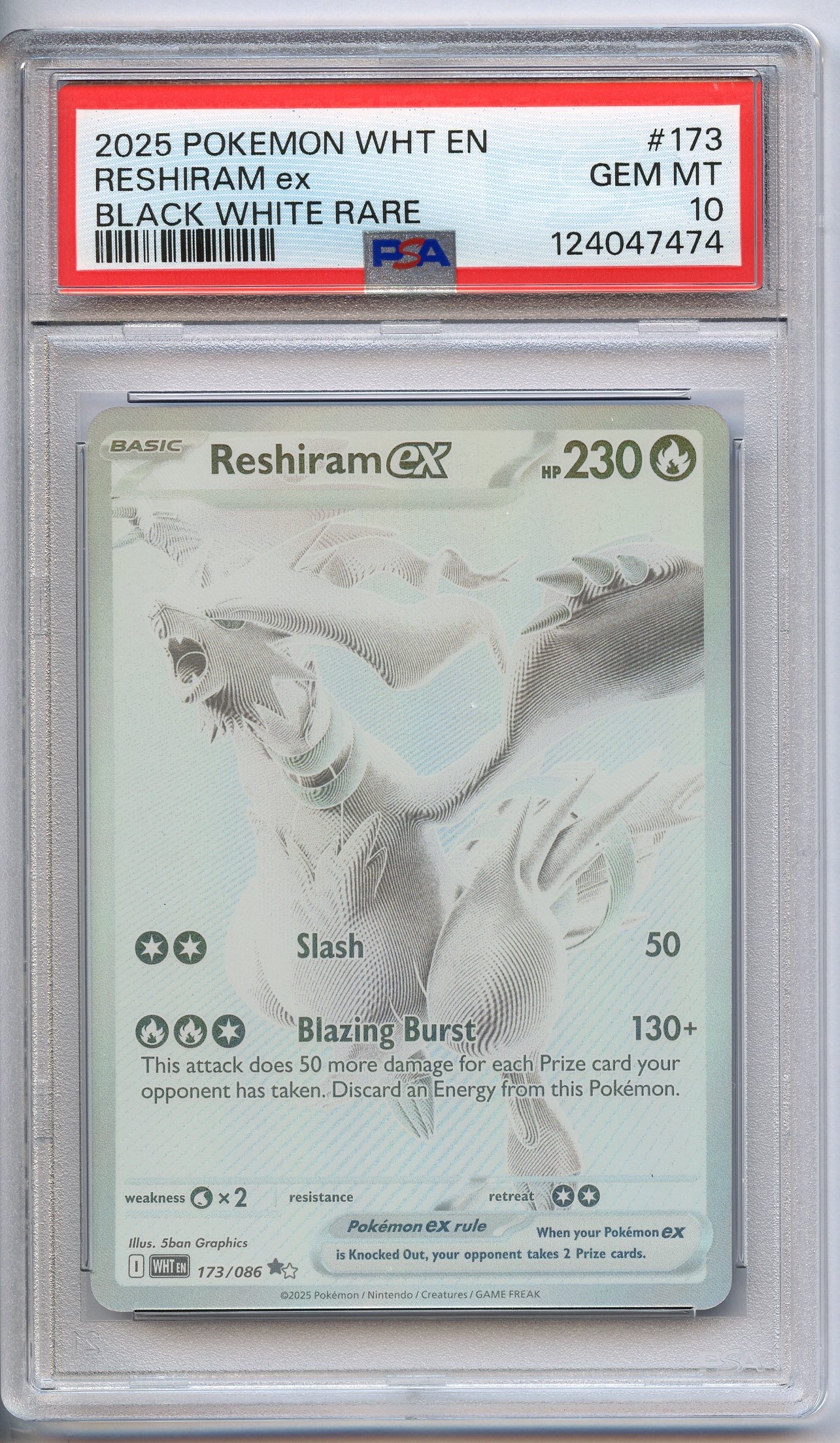 PSA 10 Reshiram ex #173 - White Flare 2025