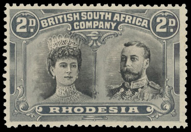 2d black and slate-grey (sepia-tinted heads) SG 128 variant,  position 31 mint